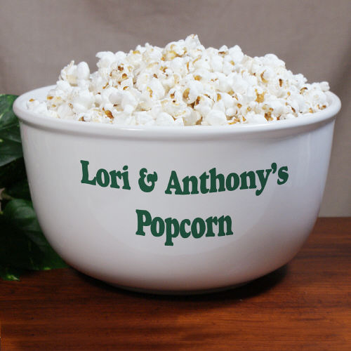 Personalized Popcorn Bowl - Custom Text Large White Snack Bowl - LED Gift Works