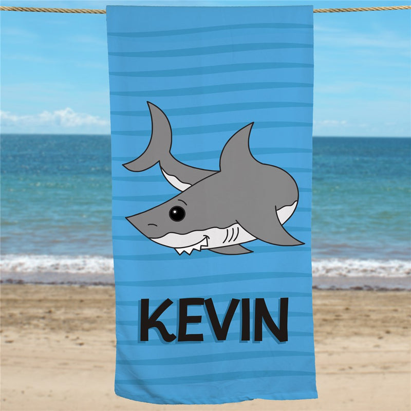 Personalized Shark Beach Towel for Kids - LED Gift Works