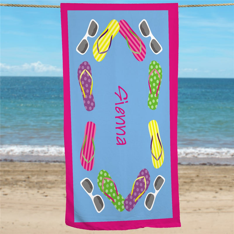 Flip Flop Print Personalized Beach Towel - LED Gift Works