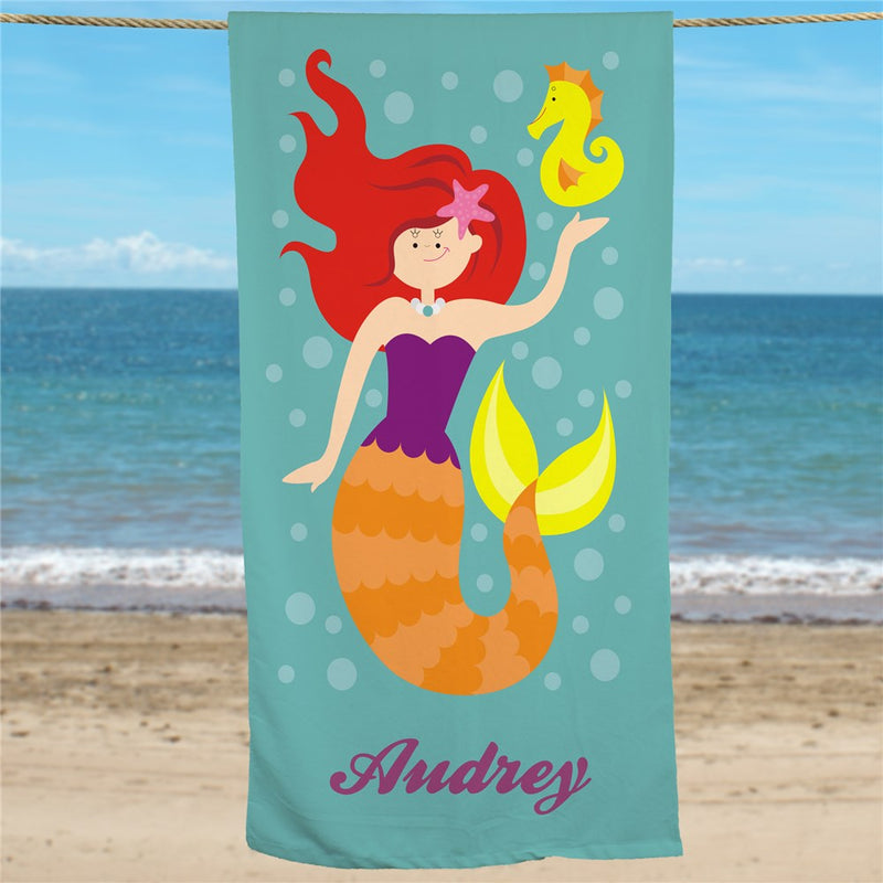 Mermaid with Red Hair Personalized Beach Towel - LED Gift Works