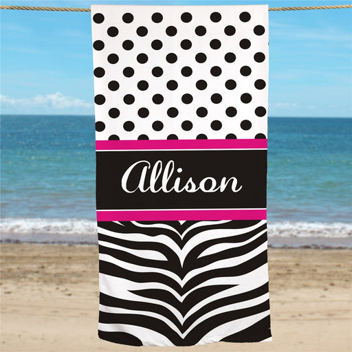 Personalized Zebra Print Beach Towel for Girls - Way Up Gifts