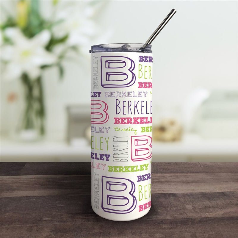 Personalized Initial Tumbler with Straw - A is For [Name] Design - LED Gift Works