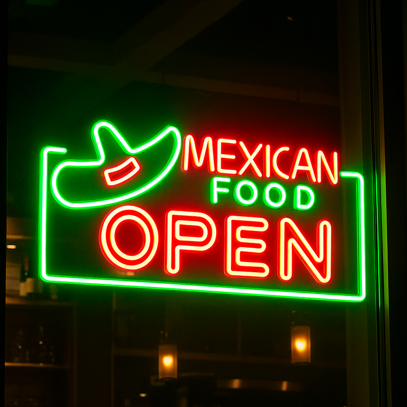 Restaurant Mexican Food Open Ultra-Bright LED Sign with Remote (Neon-Style, LED Technology) - LED Gift Works