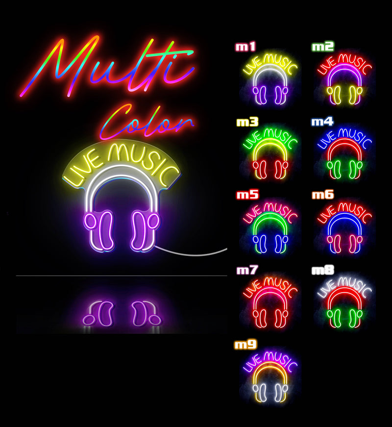 Live Music with Headphones Ultra-Bright LED Sign with Remote (Neon-Style, LED Technology) - LED Gift Works