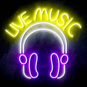 Live Music with Headphones Ultra-Bright LED Sign with Remote (Neon-Style, LED Technology) - LED Gift Works