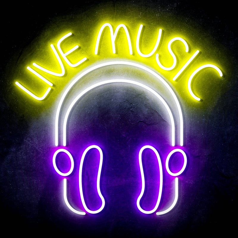 Live Music with Headphones Ultra-Bright LED Sign with Remote (Neon-Style, LED Technology) - LED Gift Works
