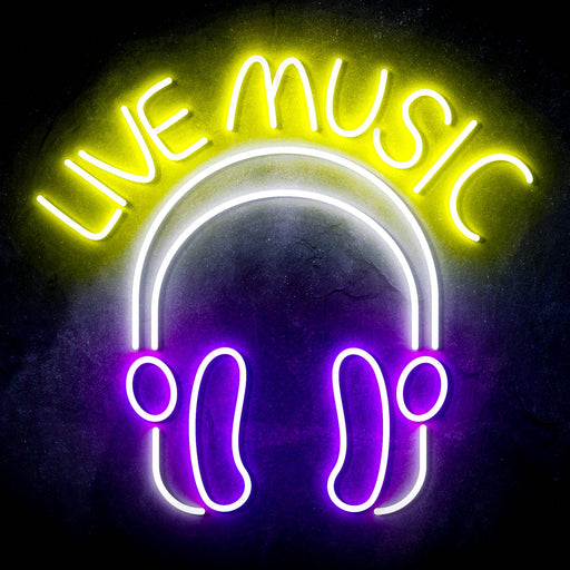 Live Music with Headphones Ultra-Bright LED Sign with Remote (Neon-Style, LED Technology) - Way Up Gifts