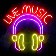 Live Music with Headphones Ultra-Bright LED Sign with Remote (Neon-Style, LED Technology) - LED Gift Works