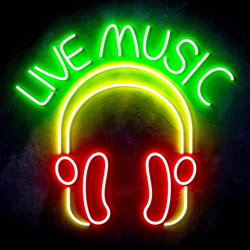 Live Music with Headphones Ultra-Bright LED Sign with Remote (Neon-Style, LED Technology) - LED Gift Works