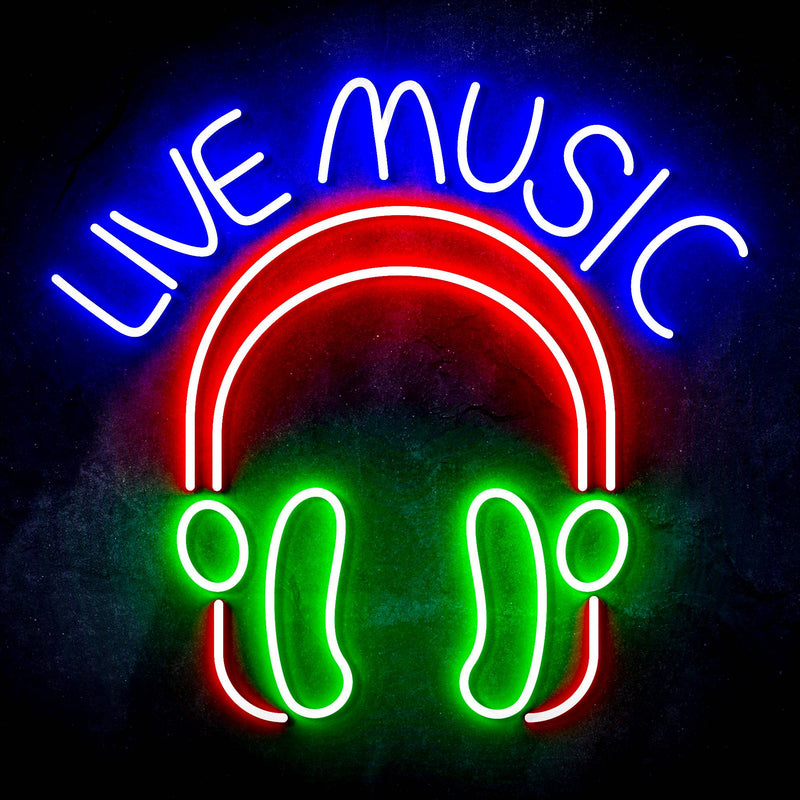 Live Music with Headphones Ultra-Bright LED Sign with Remote (Neon-Style, LED Technology) - LED Gift Works