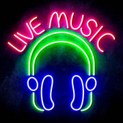 Live Music with Headphones Ultra-Bright LED Sign with Remote (Neon-Style, LED Technology) - LED Gift Works