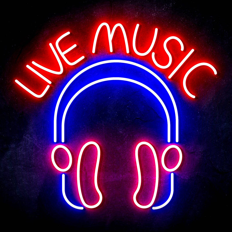 Live Music with Headphones Ultra-Bright LED Sign with Remote (Neon-Style, LED Technology) - LED Gift Works