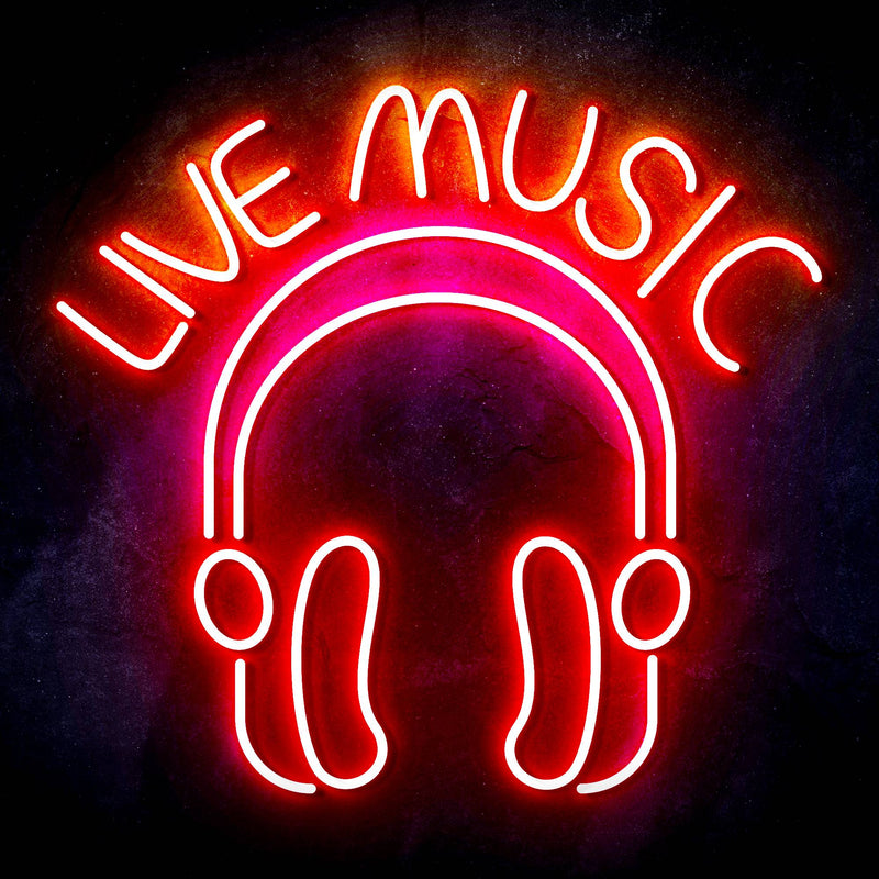 Live Music with Headphones Ultra-Bright LED Sign with Remote (Neon-Style, LED Technology) - LED Gift Works