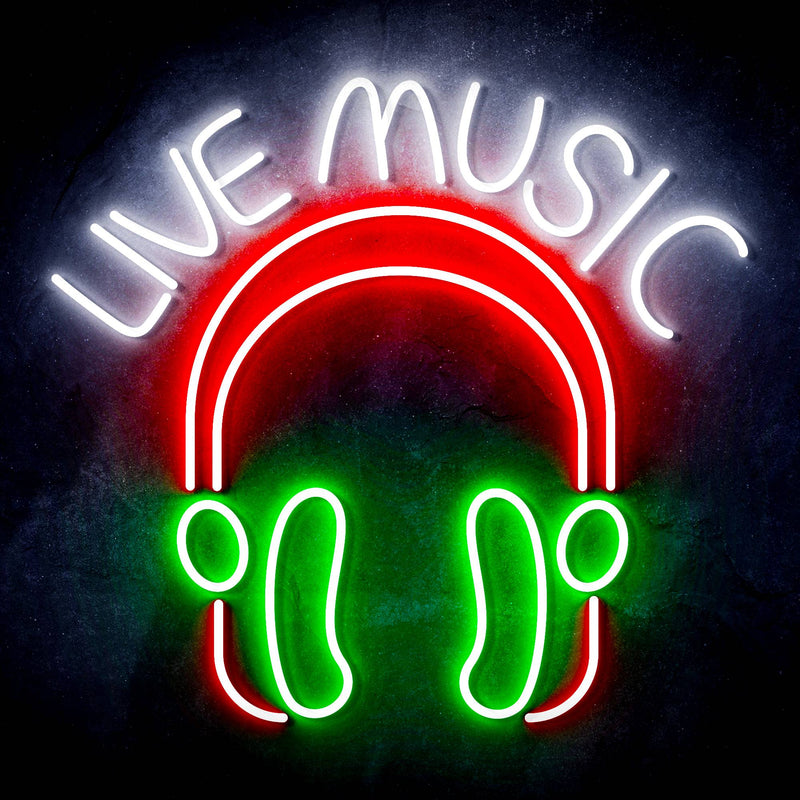 Live Music with Headphones Ultra-Bright LED Sign with Remote (Neon-Style, LED Technology) - LED Gift Works