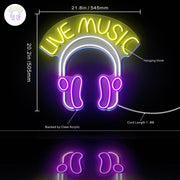 Live Music with Headphones Ultra-Bright LED Sign with Remote (Neon-Style, LED Technology) - LED Gift Works