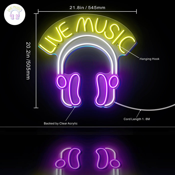 Live Music with Headphones Ultra-Bright LED Sign with Remote (Neon-Style, LED Technology) - Way Up Gifts