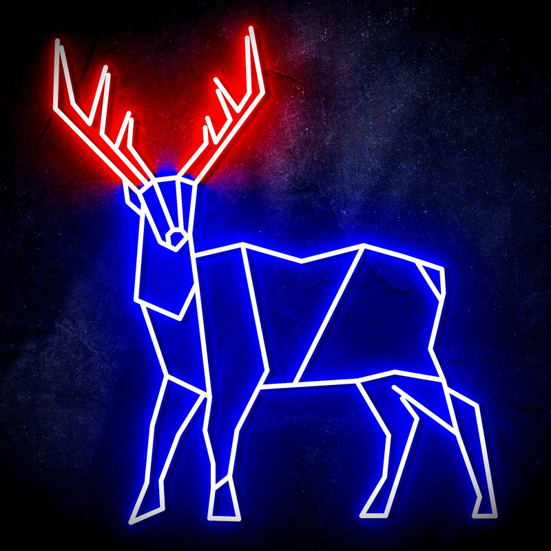 Origami Deer Cabin Hunting Ultra-Bright LED Sign with Remote (Neon-Style, LED Technology) - LED Gift Works