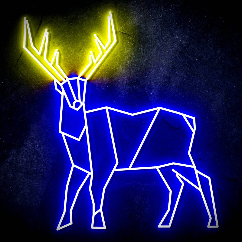 Origami Deer Cabin Hunting Ultra-Bright LED Sign with Remote (Neon-Style, LED Technology) - LED Gift Works
