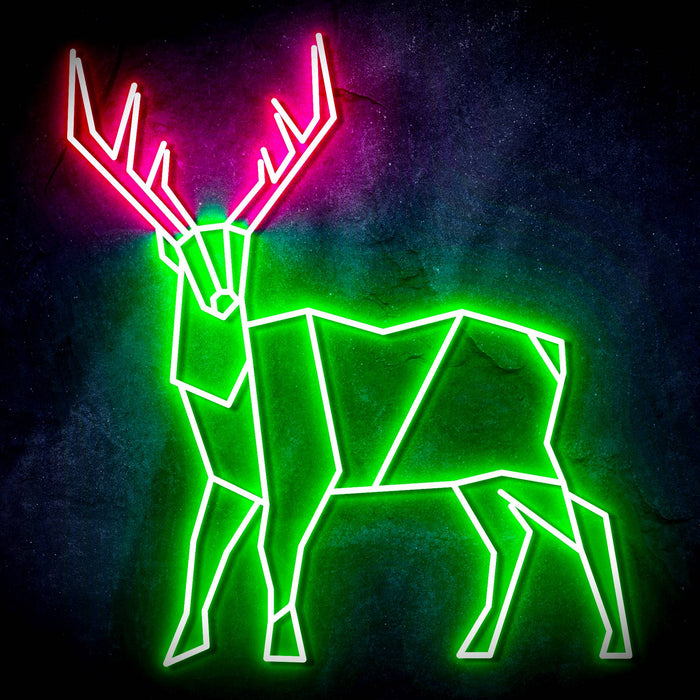 Origami Deer Cabin Hunting Ultra-Bright LED Sign with Remote (Neon-Style, LED Technology) - Way Up Gifts