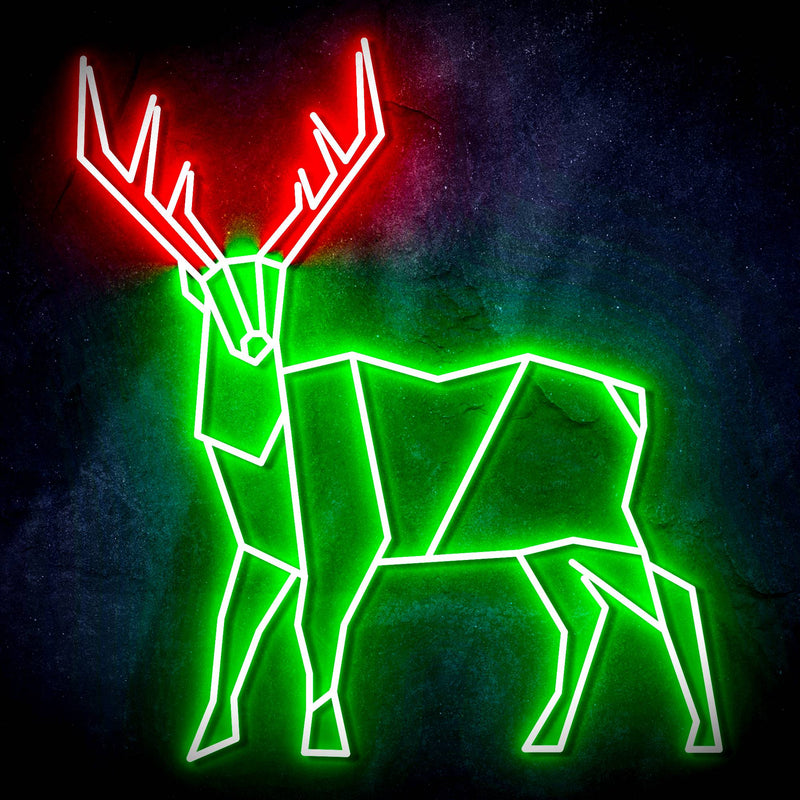 Origami Deer Cabin Hunting Ultra-Bright LED Sign with Remote (Neon-Style, LED Technology) - LED Gift Works