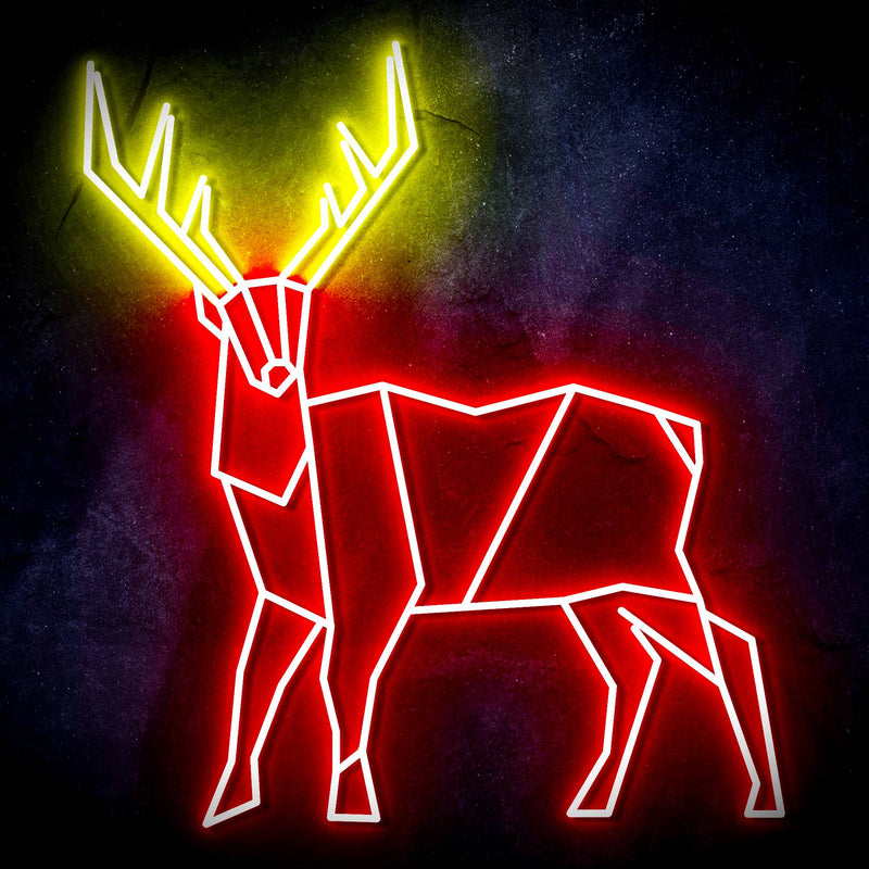 Origami Deer Cabin Hunting Ultra-Bright LED Sign with Remote (Neon-Style, LED Technology) - LED Gift Works