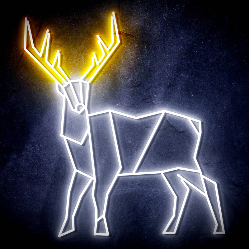 Origami Deer Cabin Hunting Ultra-Bright LED Sign with Remote (Neon-Style, LED Technology) - LED Gift Works