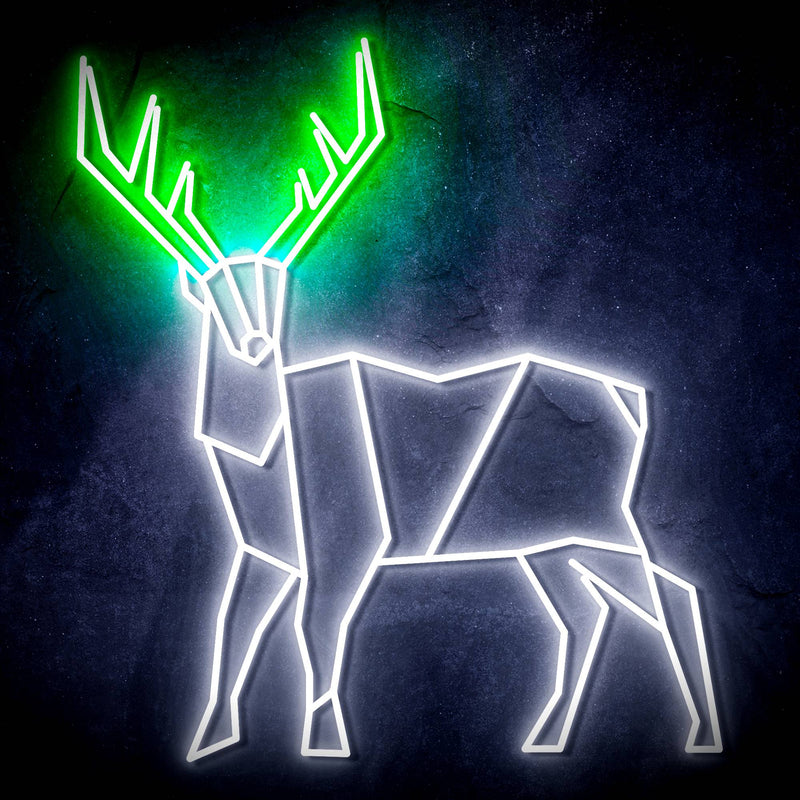 Origami Deer Cabin Hunting Ultra-Bright LED Sign with Remote (Neon-Style, LED Technology) - LED Gift Works