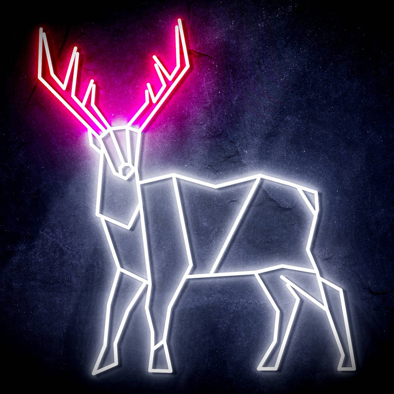 Origami Deer Cabin Hunting Ultra-Bright LED Sign with Remote (Neon-Style, LED Technology) - LED Gift Works