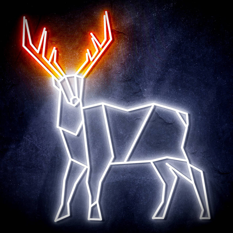 Origami Deer Cabin Hunting Ultra-Bright LED Sign with Remote (Neon-Style, LED Technology) - LED Gift Works