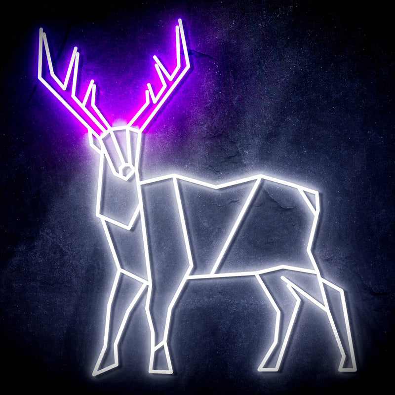 Origami Deer Cabin Hunting Ultra-Bright LED Sign with Remote (Neon-Style, LED Technology) - LED Gift Works