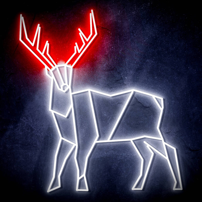 Origami Deer Cabin Hunting Ultra-Bright LED Sign with Remote (Neon-Style, LED Technology) - LED Gift Works