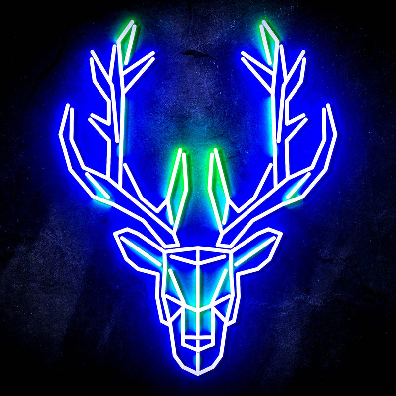 Origami Deer Head Cabin Hunting Ultra-Bright LED Sign with Remote (Neon-Style, LED Technology) - LED Gift Works