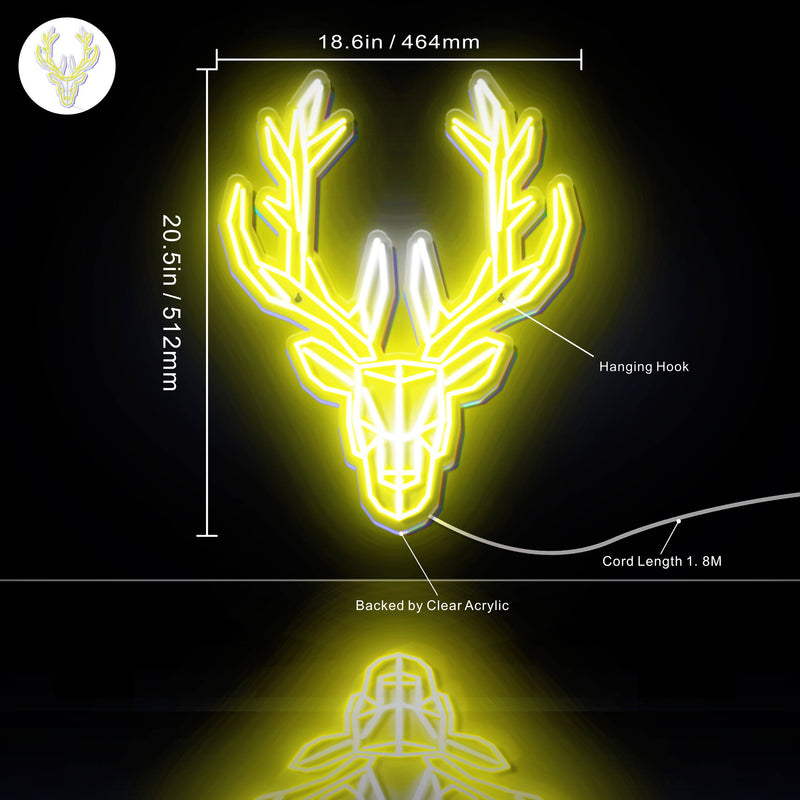 Origami Deer Head Cabin Hunting Ultra-Bright LED Sign with Remote (Neon-Style, LED Technology) - LED Gift Works