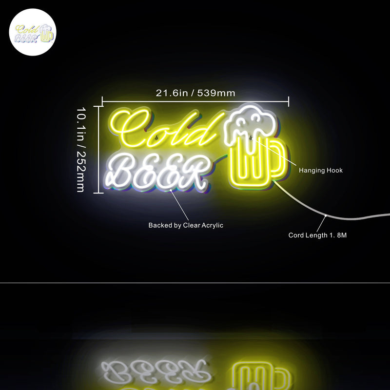 Cold Beer Mug Ultra-Bright LED Sign with Remote (Neon-Style, LED Technology) - LED Gift Works