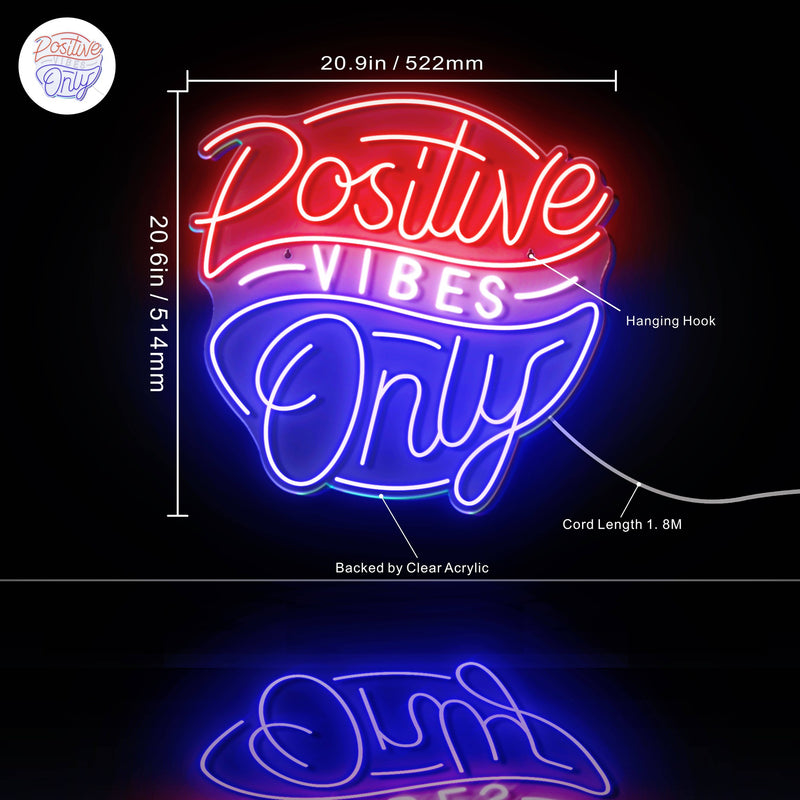Positive Vibes Only Ultra-Bright LED Sign with Remote (Neon-Style, LED Technology) - LED Gift Works
