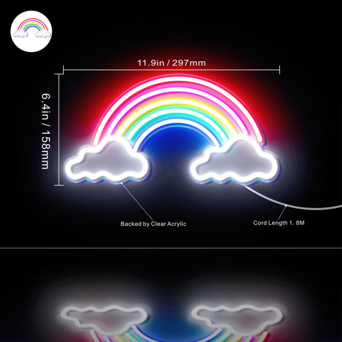 Clouds with Rainbow Kid Room Flex Silicone LED Sign (Neon-Style, LED Technology) - Way Up Gifts