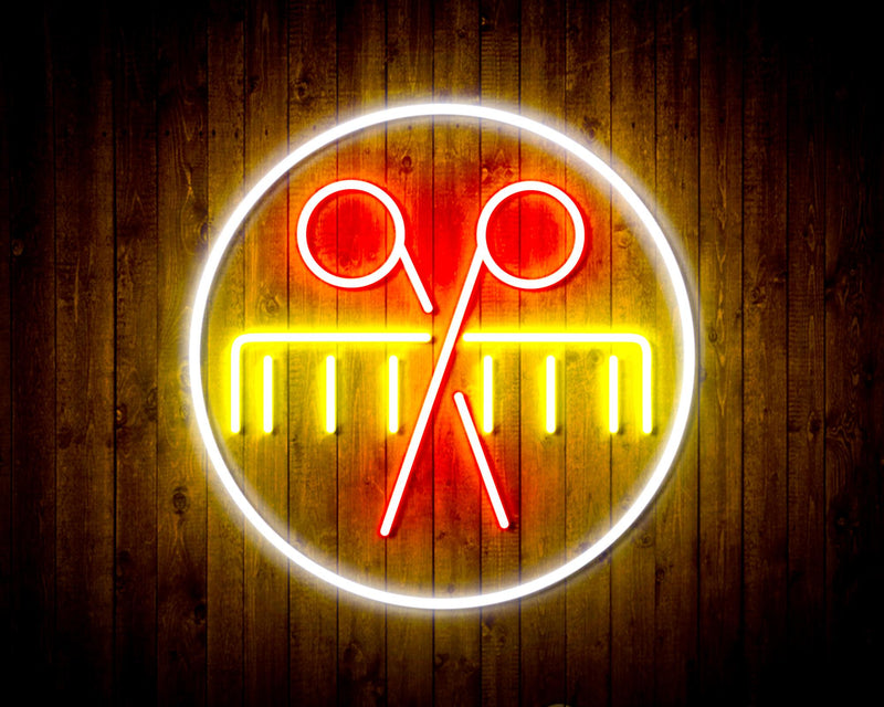 Barber Scissors Comb Flex Silicone LED Sign (Neon-Style, LED Technology) - LED Gift Works
