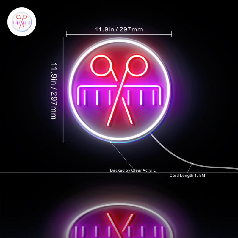 Barber Scissors Comb Flex Silicone LED Sign (Neon-Style, LED Technology) - LED Gift Works