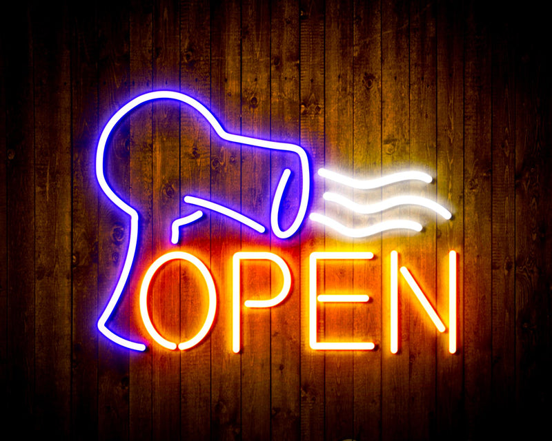 Hair Dryer Salon Open Flex Silicone LED Sign (Neon-Style, LED Technology) - LED Gift Works