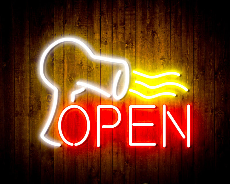 Hair Dryer Salon Open Flex Silicone LED Sign (Neon-Style, LED Technology) - LED Gift Works