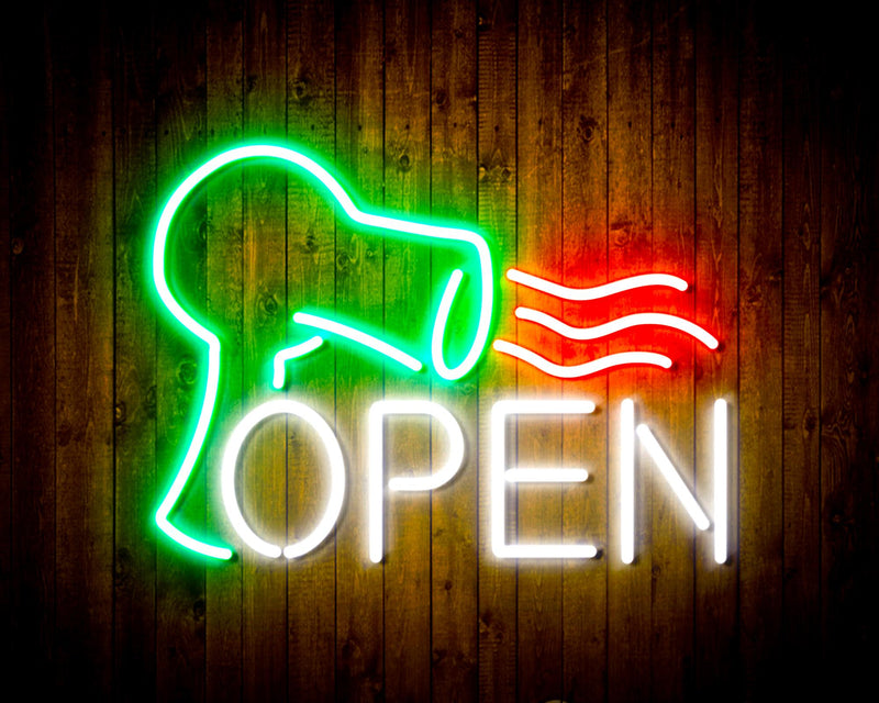 Hair Dryer Salon Open Flex Silicone LED Sign (Neon-Style, LED Technology) - LED Gift Works