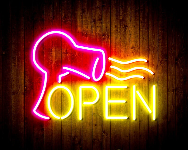 Hair Dryer Salon Open Flex Silicone LED Sign (Neon-Style, LED Technology) - LED Gift Works