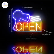 Hair Dryer Salon Open Flex Silicone LED Sign (Neon-Style, LED Technology) - LED Gift Works