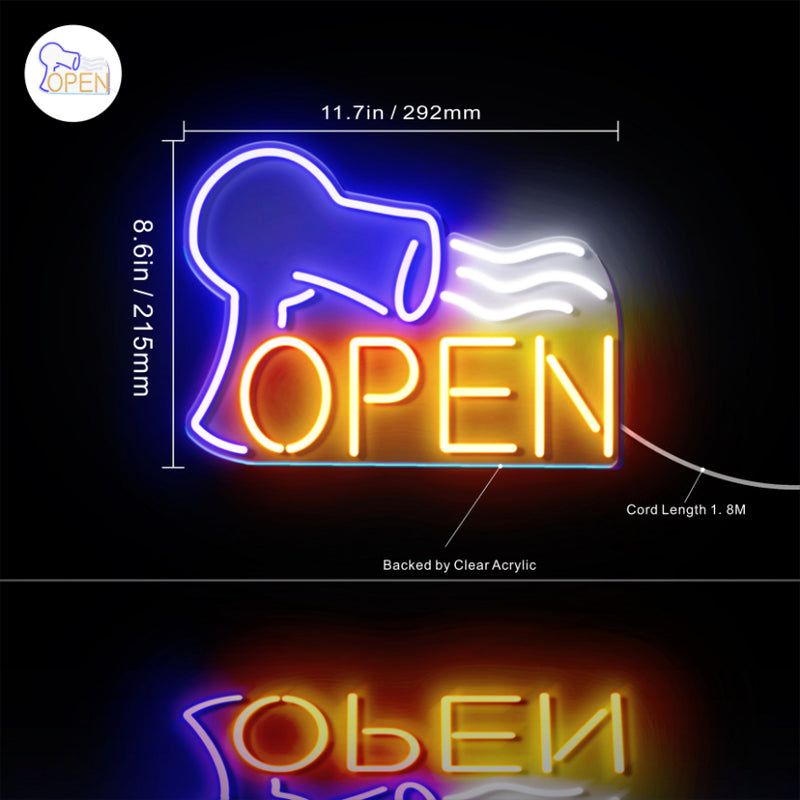 Hair Dryer Salon Open Flex Silicone LED Sign (Neon-Style, LED Technology) - LED Gift Works