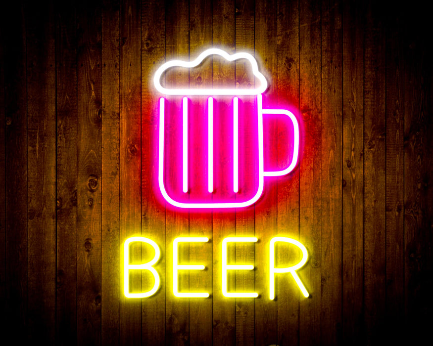 Beer with Beer Mug Flex Silicone LED Sign (Neon-Style, LED Technology) - Way Up Gifts