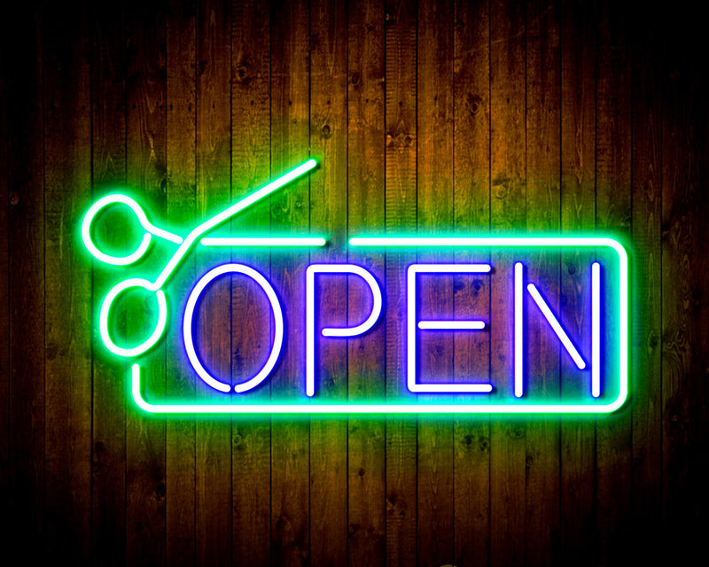 Barber Salon Hair Cuts Scissors Open Flex Silicone LED Sign (Neon-Style, LED Technology) - LED Gift Works