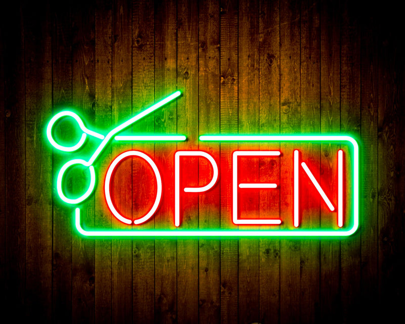 Barber Salon Hair Cuts Scissors Open Flex Silicone LED Sign (Neon-Style, LED Technology) - LED Gift Works