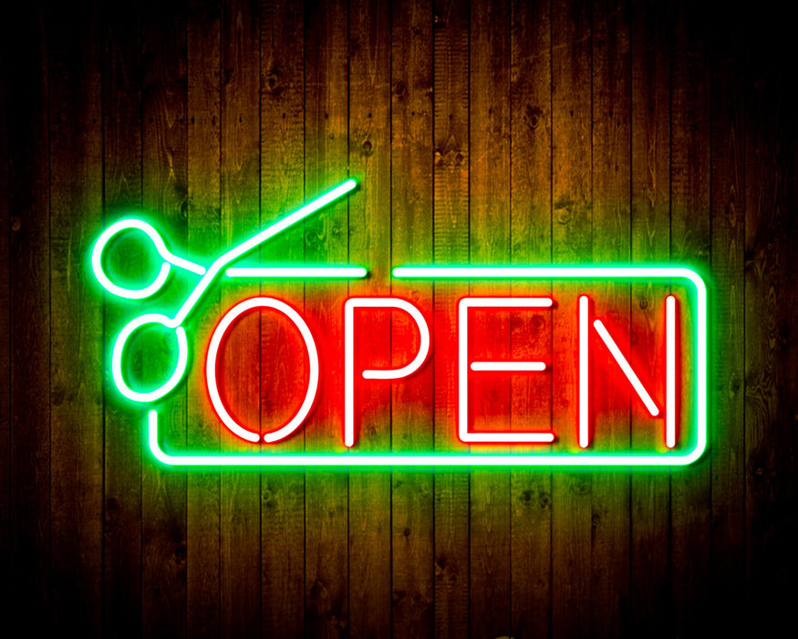 Barber Salon Hair Cuts Scissors Open Flex Silicone LED Sign (Neon-Style, LED Technology) - Way Up Gifts
