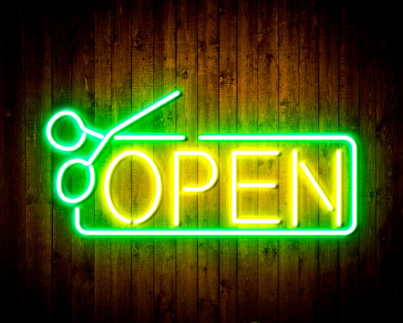 Barber Salon Hair Cuts Scissors Open Flex Silicone LED Sign (Neon-Style, LED Technology) - LED Gift Works