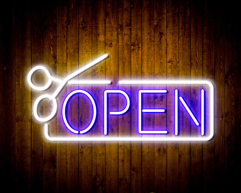 Barber Salon Hair Cuts Scissors Open Flex Silicone LED Sign (Neon-Style, LED Technology) - LED Gift Works